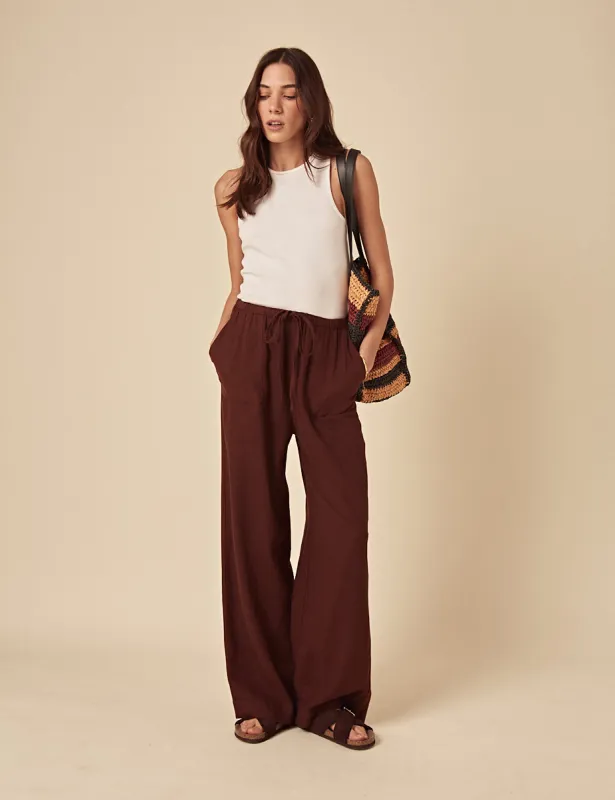 Brown Linen-blend Wide Leg Trousers sold by Nobody's Child