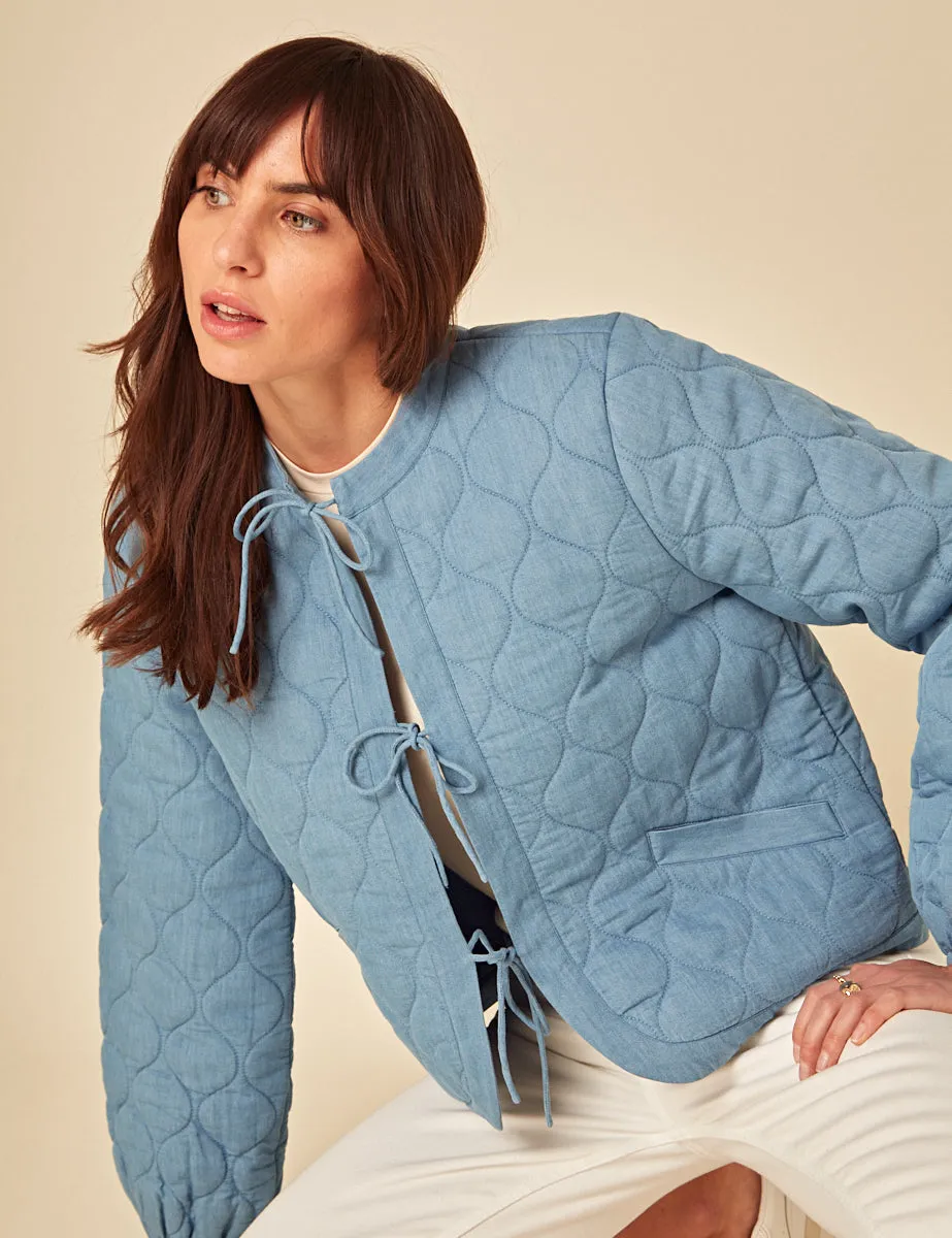 Blue Tie-Front Quilted Jacket sold by Nobody's Child product image thumbnail 3