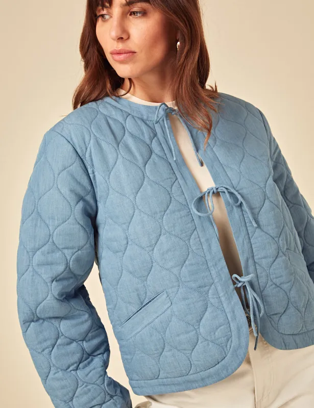 Blue Tie-Front Quilted Jacket sold by Nobody's Child