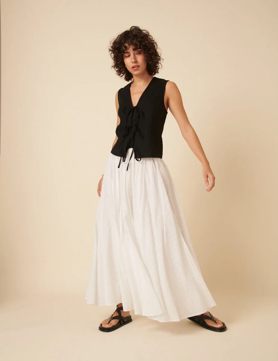 White Textured Spot Midi Skirt sold by Nobody's Child