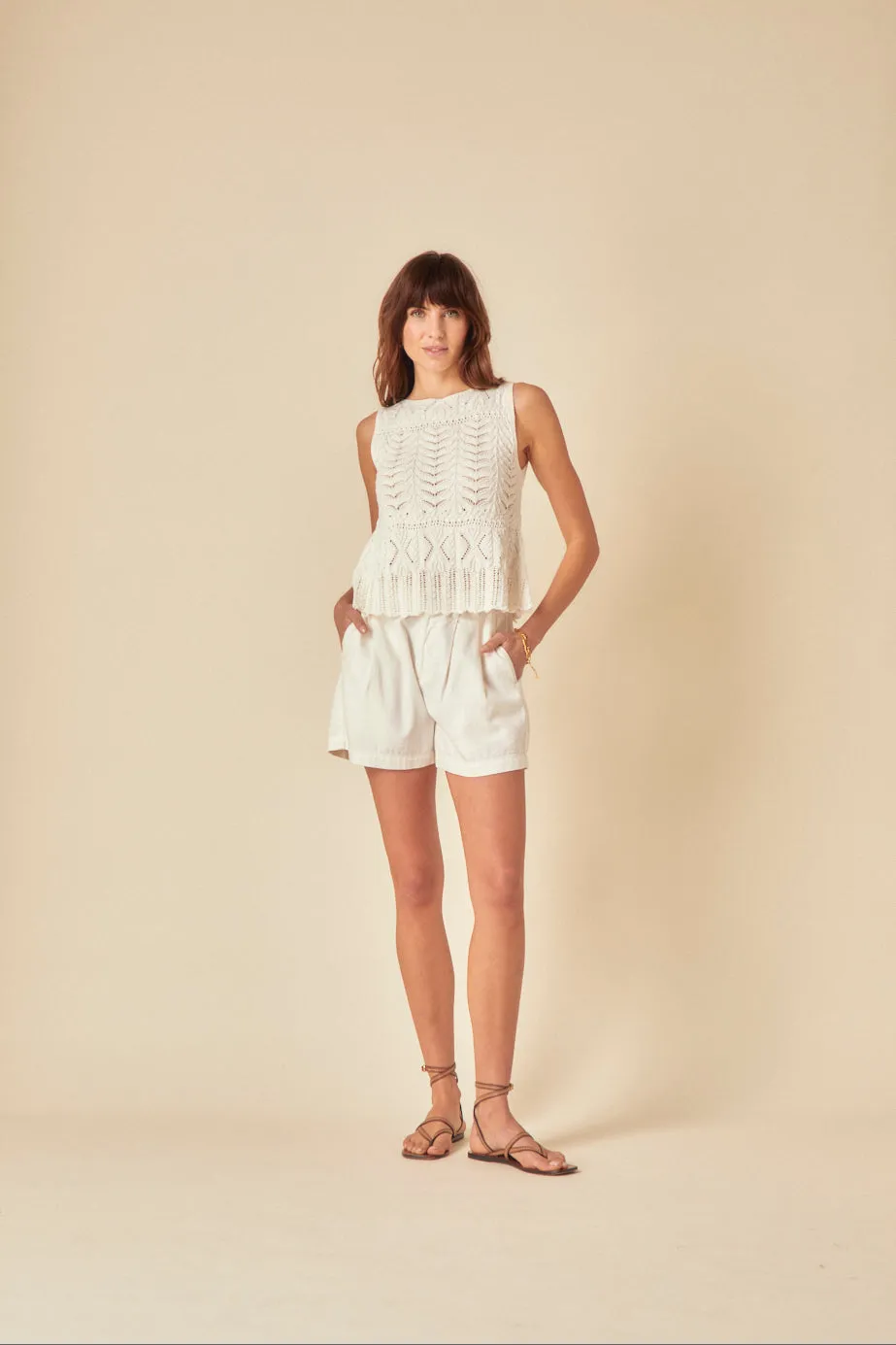 Cream Mock Crochet Swing Vest sold by Nobody's Child product image thumbnail 5