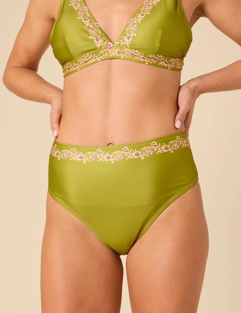 Green Floral Trim High Waist Bikini Bottoms sold by Nobody's Child product image thumbnail 2