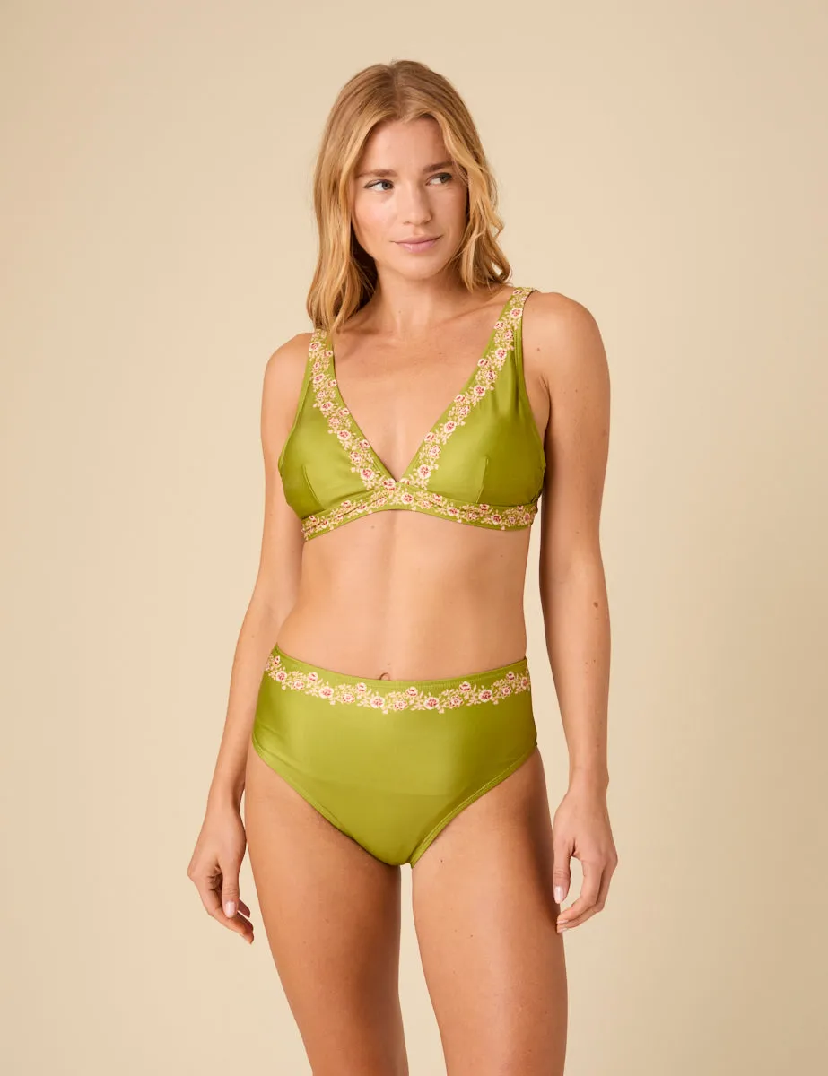 Green Floral Trim High Waist Bikini Bottoms sold by Nobody's Child product image thumbnail 3