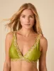 Green Floral Trim Wide Strap Bikini Top sold by Nobody's Child