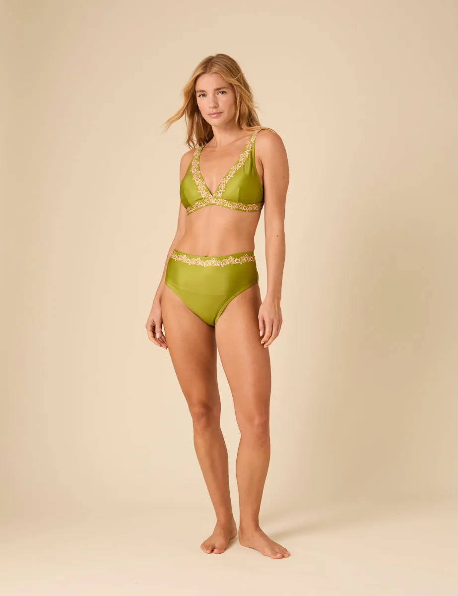 Green Floral Trim Wide Strap Bikini Top sold by Nobody's Child product image thumbnail 3