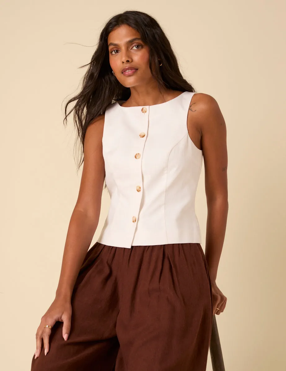 White Linen-blend Tailored Waistcoat sold by Nobody's Child product image thumbnail 2