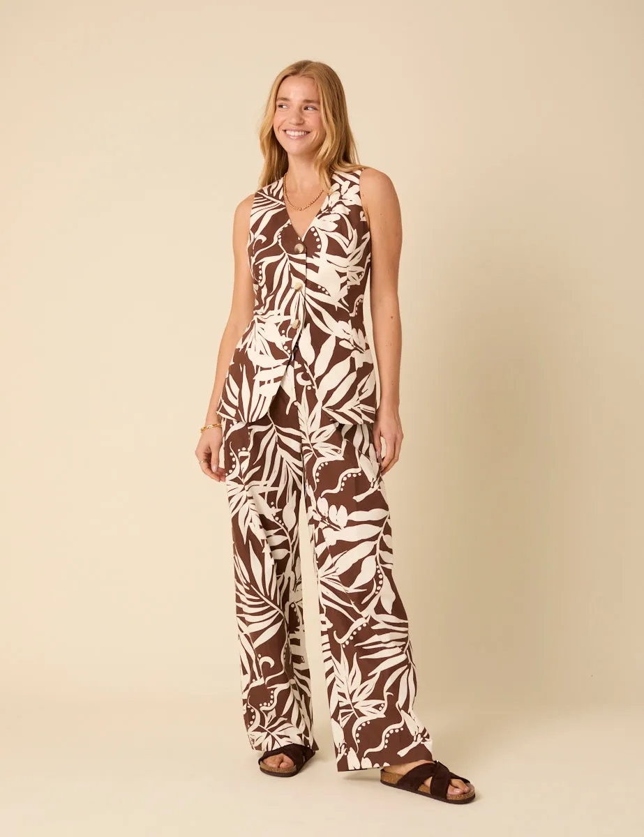 Brown Floral Linen-blend Trousers sold by Nobody's Child product image thumbnail 3