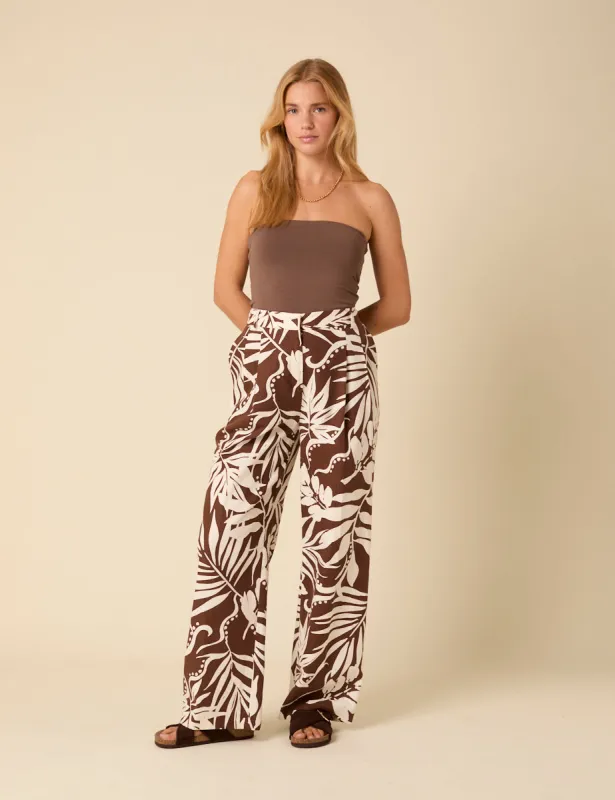 Brown Floral Linen-blend Trousers sold by Nobody's Child