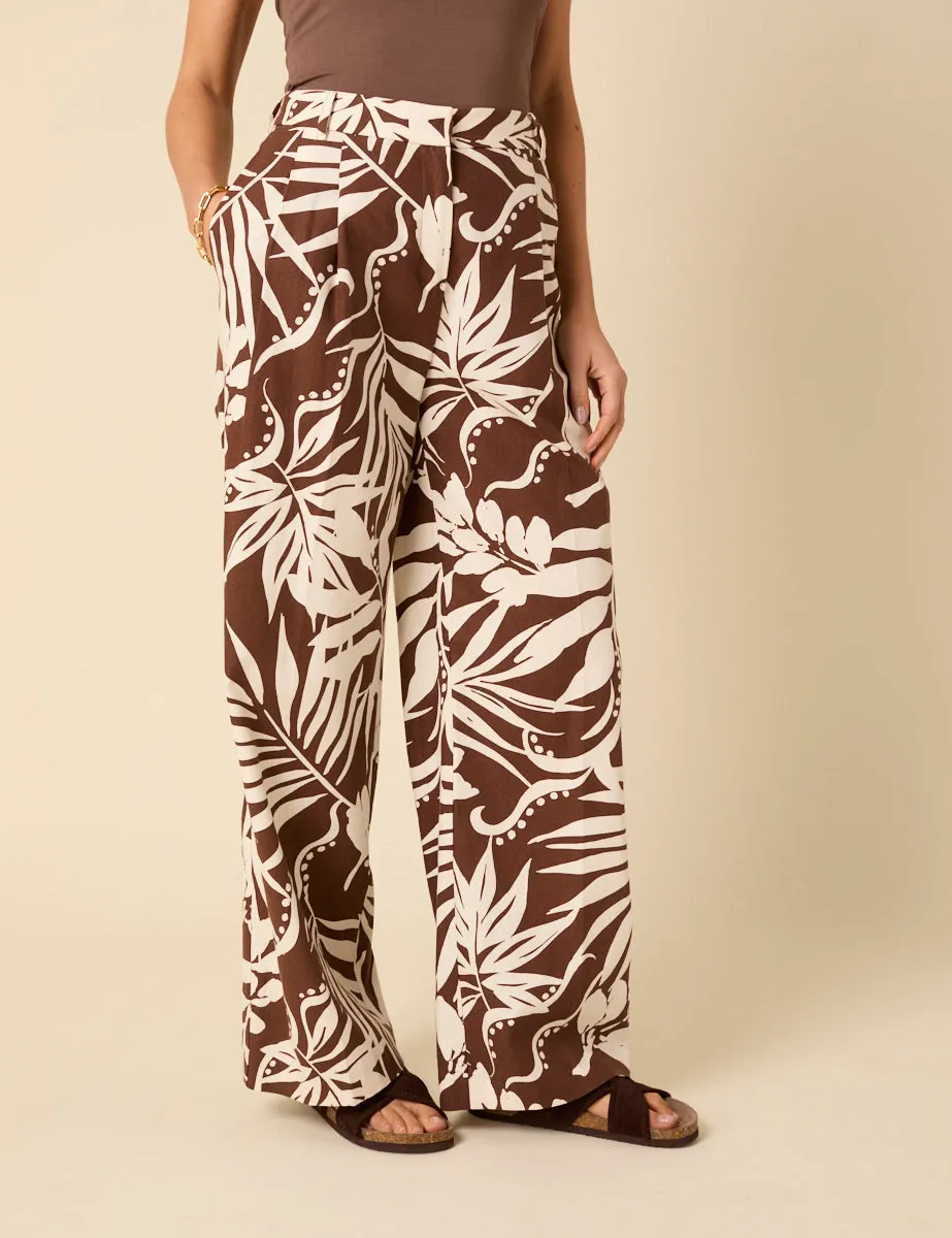 Brown Floral Linen-blend Trousers sold by Nobody's Child product image thumbnail 2