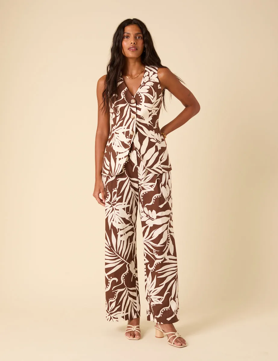 Brown Floral Linen-blend Longline Waistcoat sold by Nobody's Child product image thumbnail 5