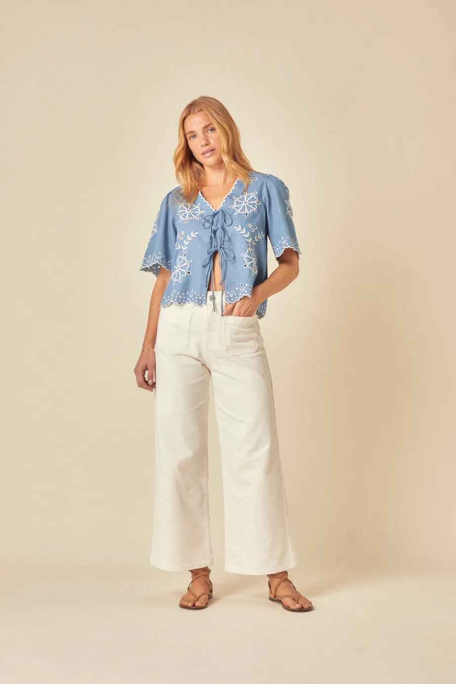 White High Rise Wide Leg Cropped Jeans sold by Nobody's Child
