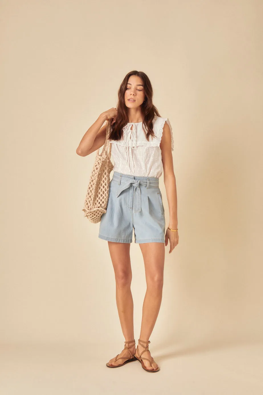 Light Denim Tie Front Shorts sold by Nobody's Child product image thumbnail 4