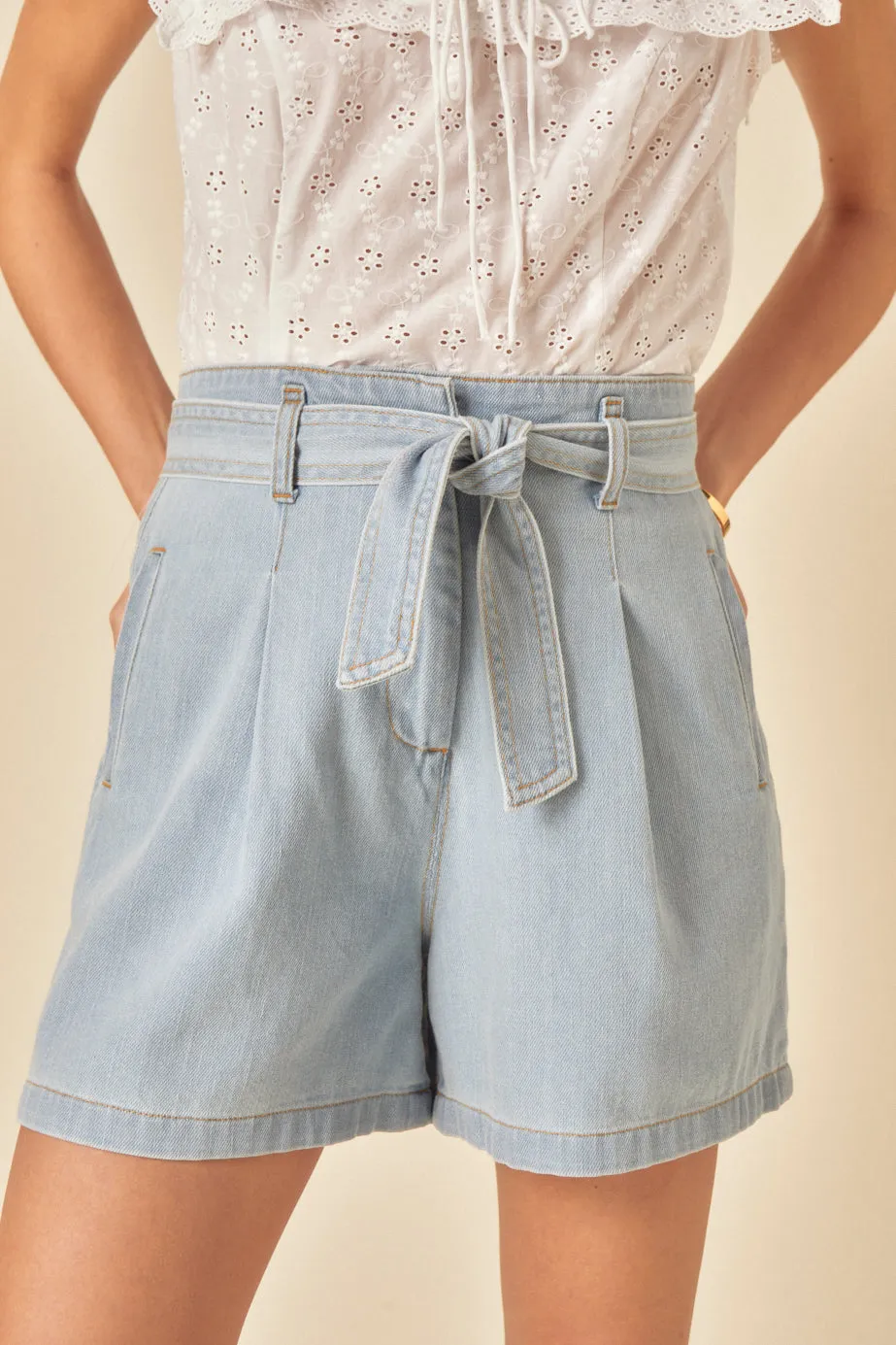 Light Denim Tie Front Shorts sold by Nobody's Child product image thumbnail 2