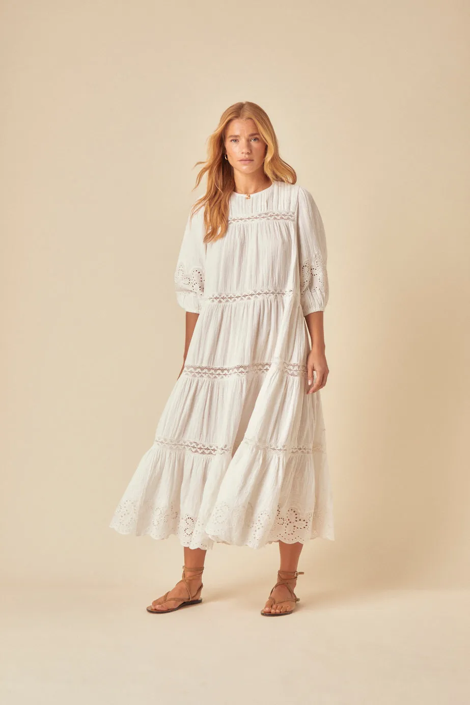 White Broderie Anglaise Jiro Midi Dress sold by Nobody's Child product image thumbnail 2