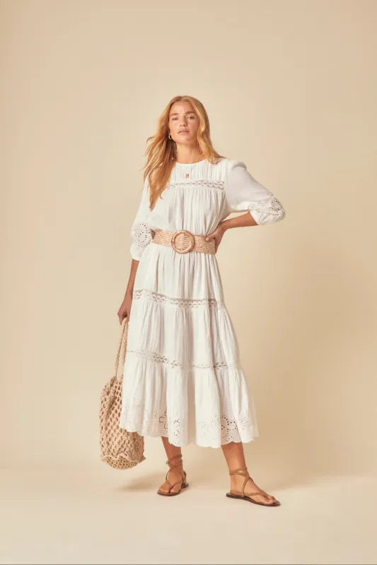 White Broderie Anglaise Jiro Midi Dress sold by Nobody's Child