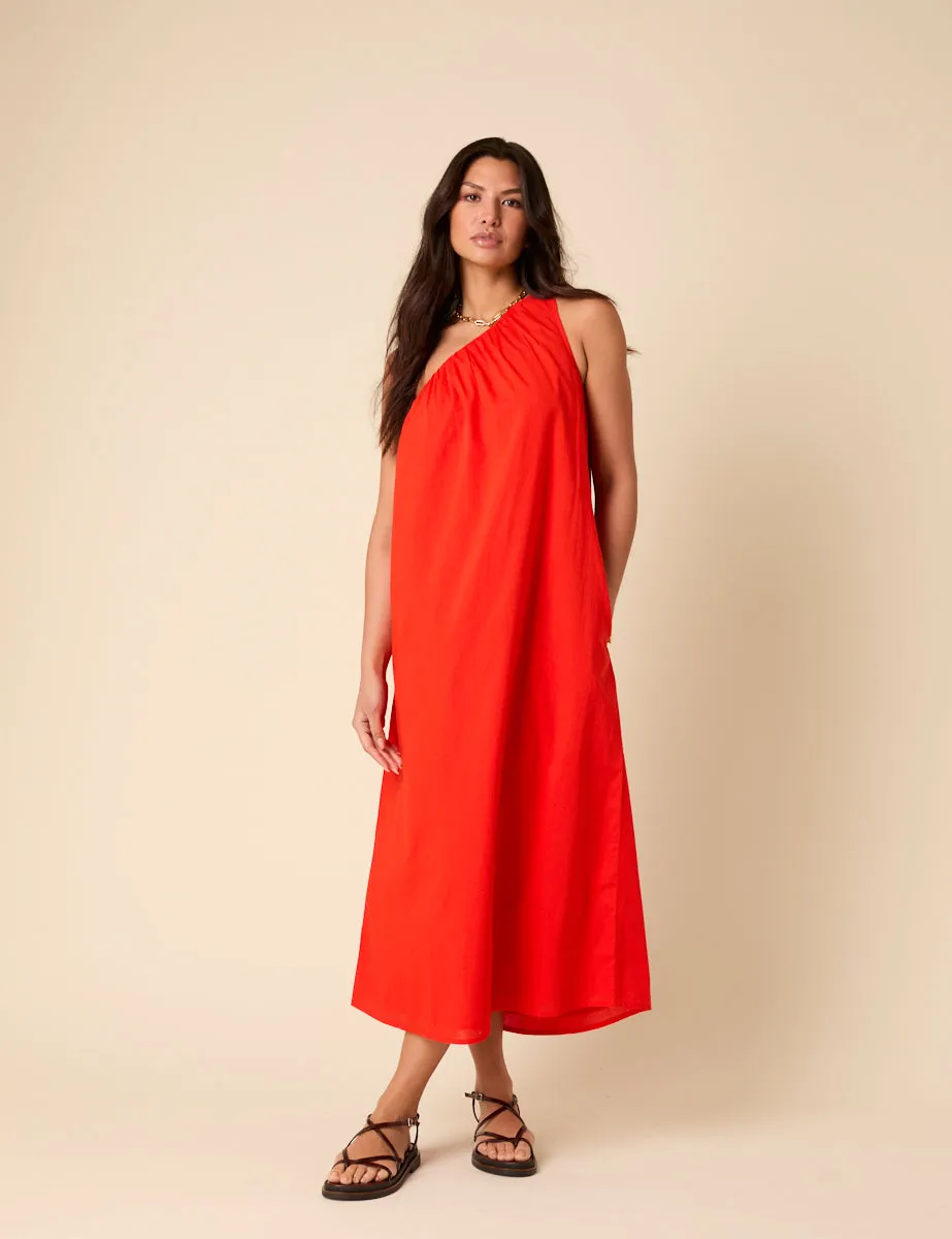 Red One Shoulder Swift Midi Dress sold by Nobody's Child