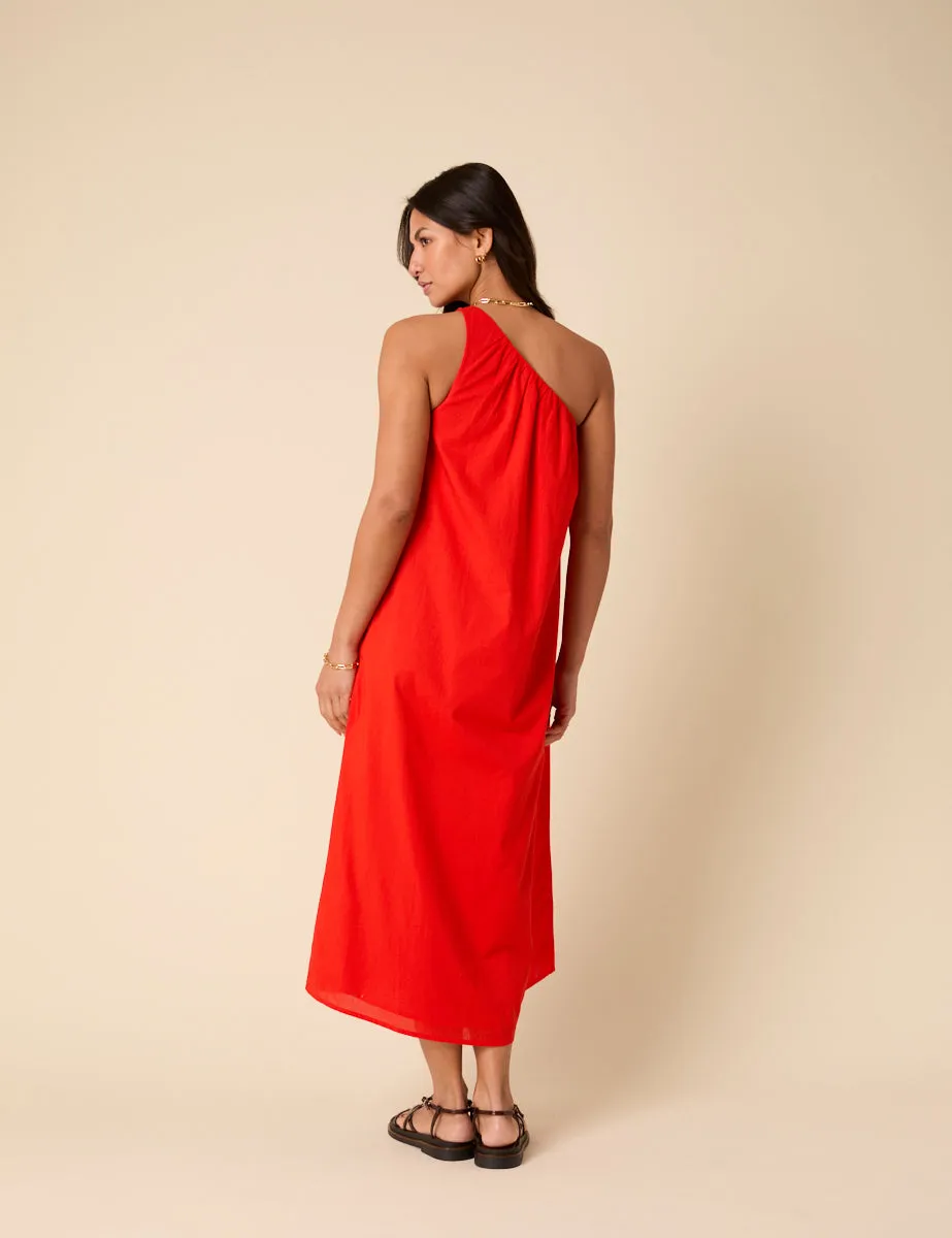 Red One Shoulder Swift Midi Dress sold by Nobody's Child product image thumbnail 4