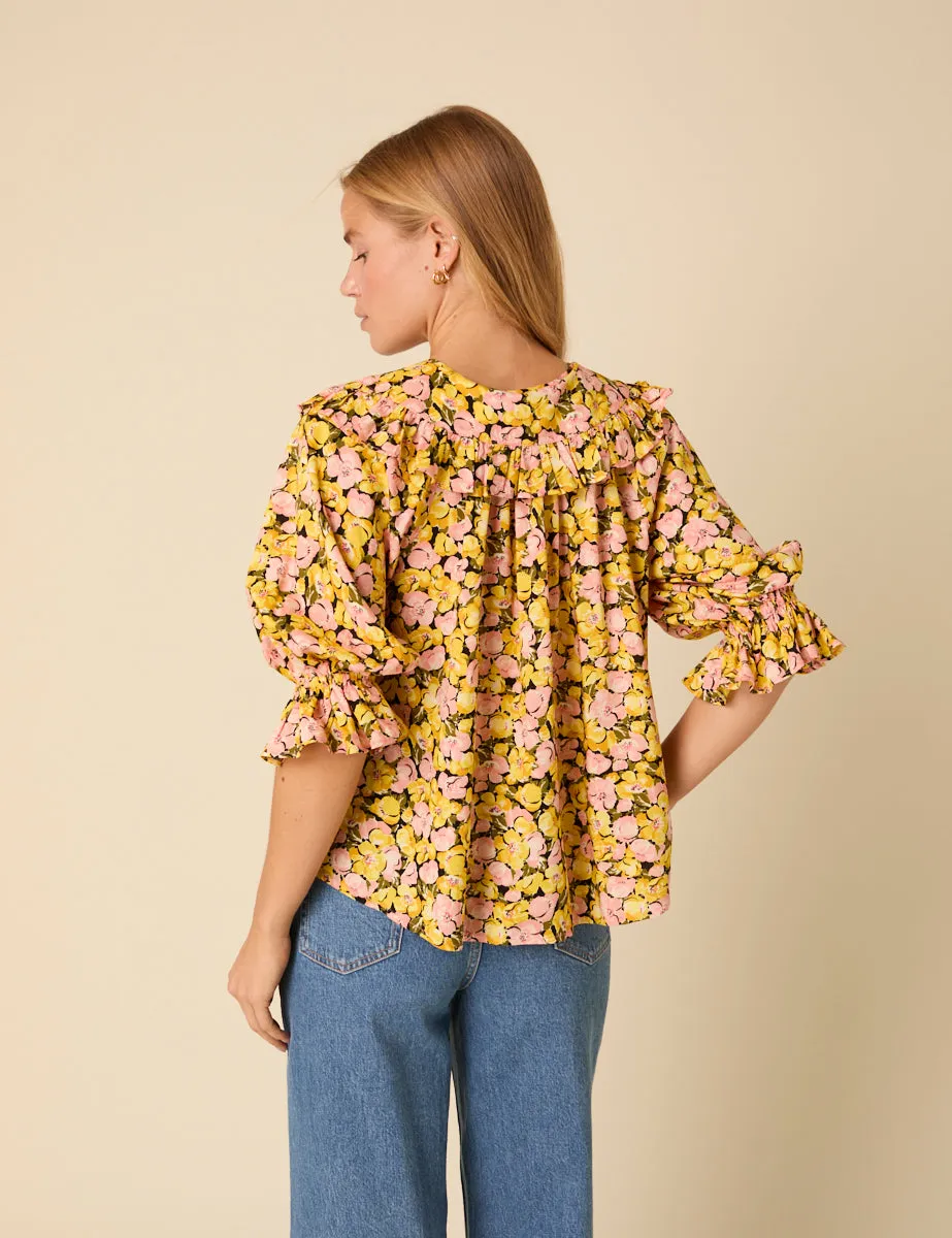 Yellow Floral Short Sleeve Blouse sold by Nobody's Child product image thumbnail 3