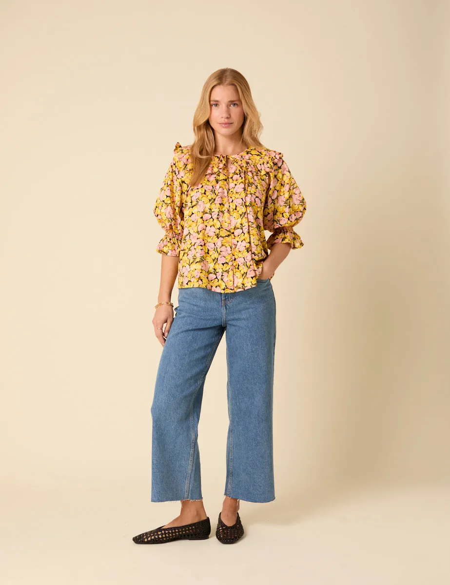 Yellow Floral Short Sleeve Blouse sold by Nobody's Child product image thumbnail 5