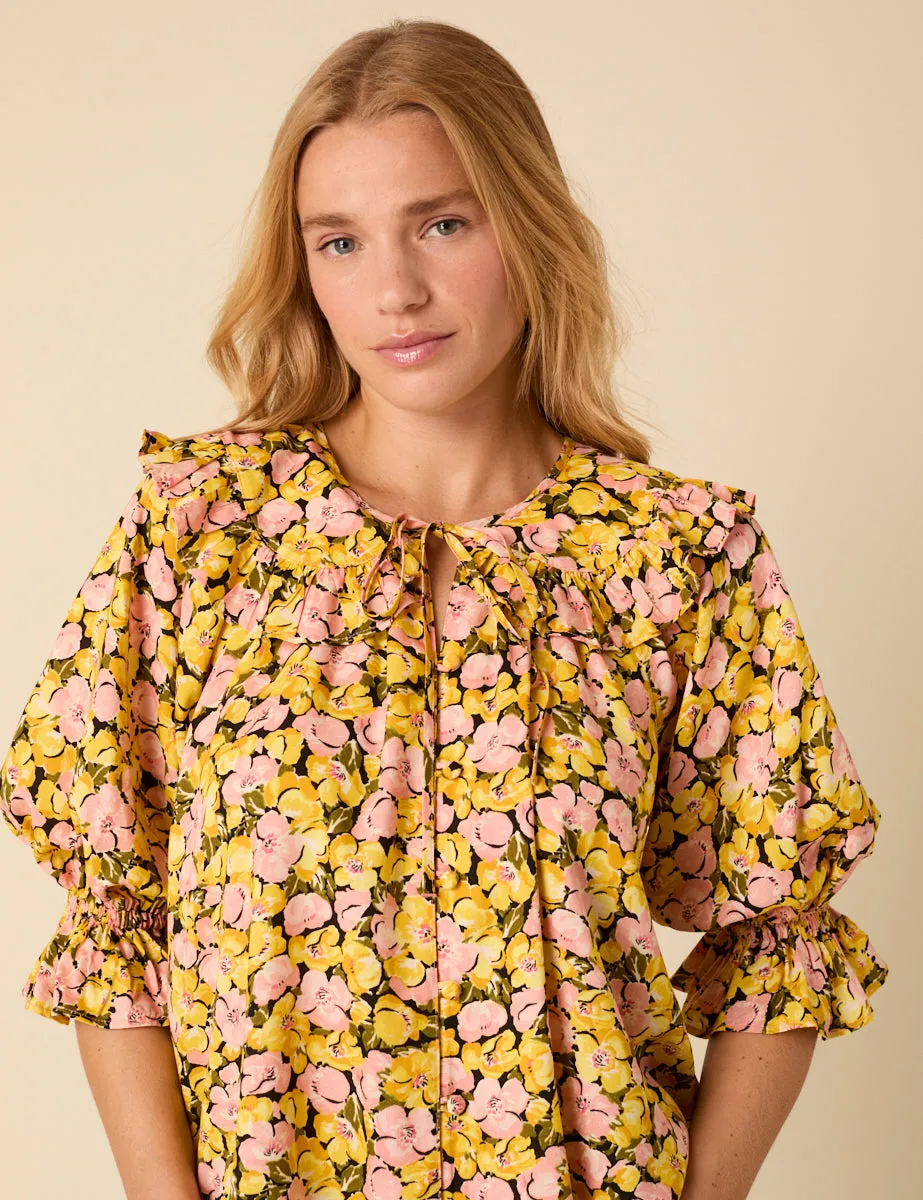 Yellow Floral Short Sleeve Blouse sold by Nobody's Child product image thumbnail 4