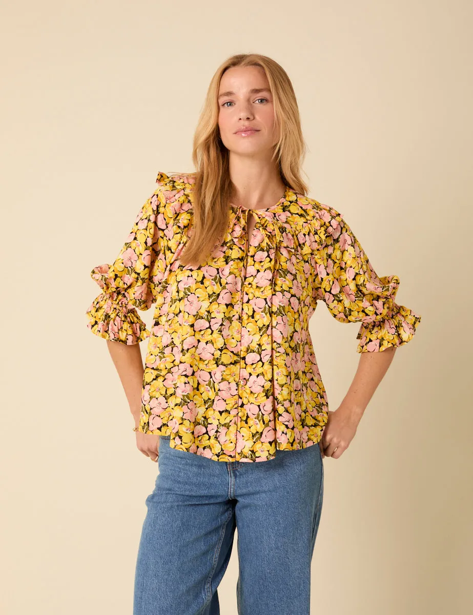 Yellow Floral Short Sleeve Blouse sold by Nobody's Child