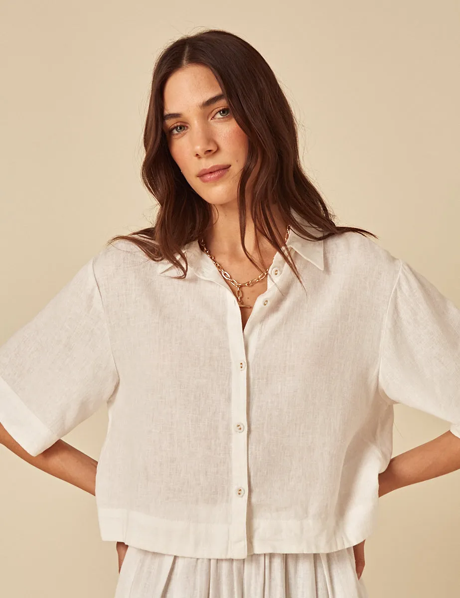 White Linen-blend Shirt sold by Nobody's Child