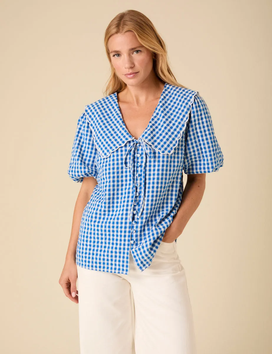 Blue Gingham Birdie Blouse sold by Nobody's Child