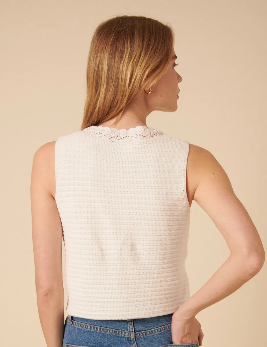 White Mock Crochet Waistcoat sold by Nobody's Child product image thumbnail 4
