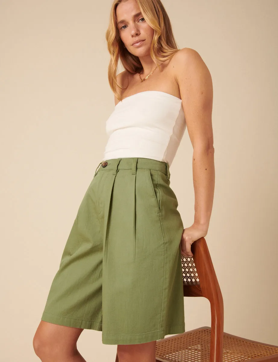 Green Denim Ava Bermuda Shorts sold by Nobody's Child