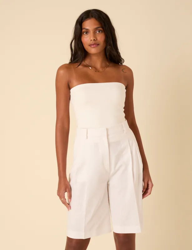 White Linen-blend Bermuda Shorts sold by Nobody's Child