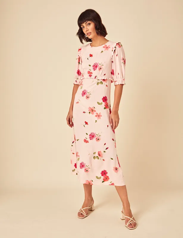 Pink Floral Felicia Midi Dress sold by Nobody's Child