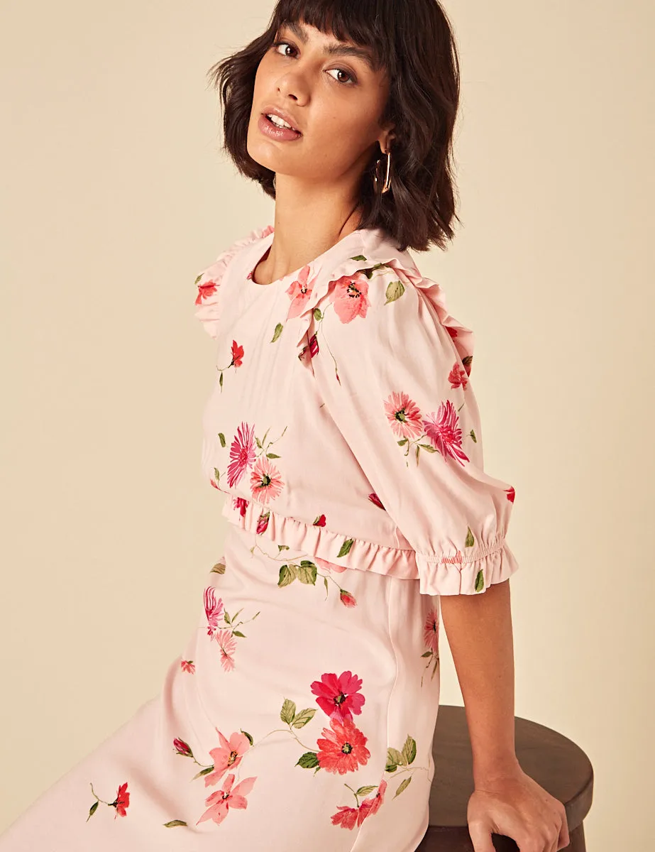 Pink Floral Felicia Midi Dress sold by Nobody's Child product image thumbnail 2