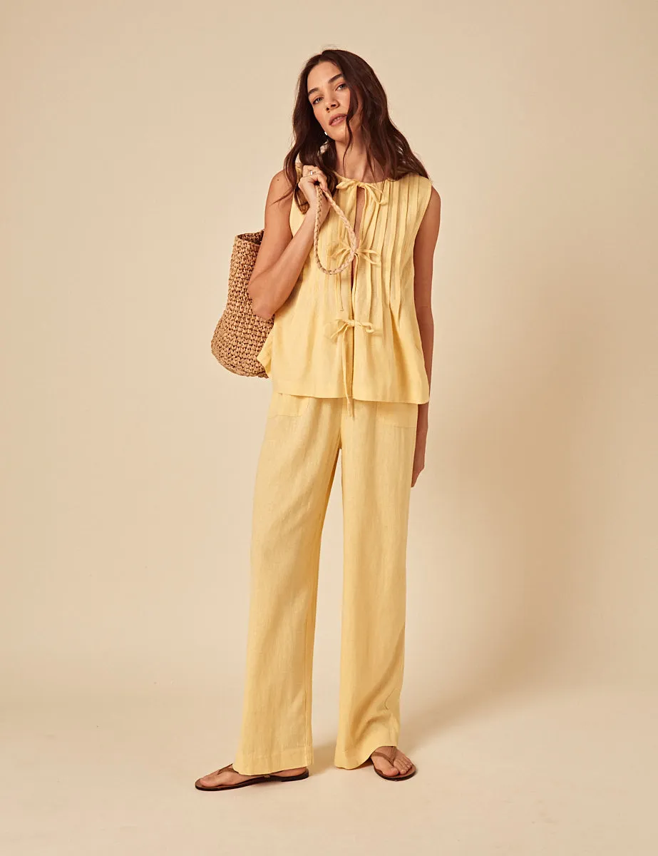 Butter Yellow Linen-blend Shona Trousers sold by Nobody's Child product image thumbnail 3