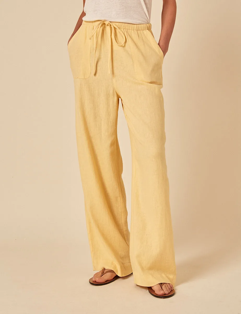 Butter Yellow Linen-blend Shona Trousers sold by Nobody's Child product image thumbnail 2