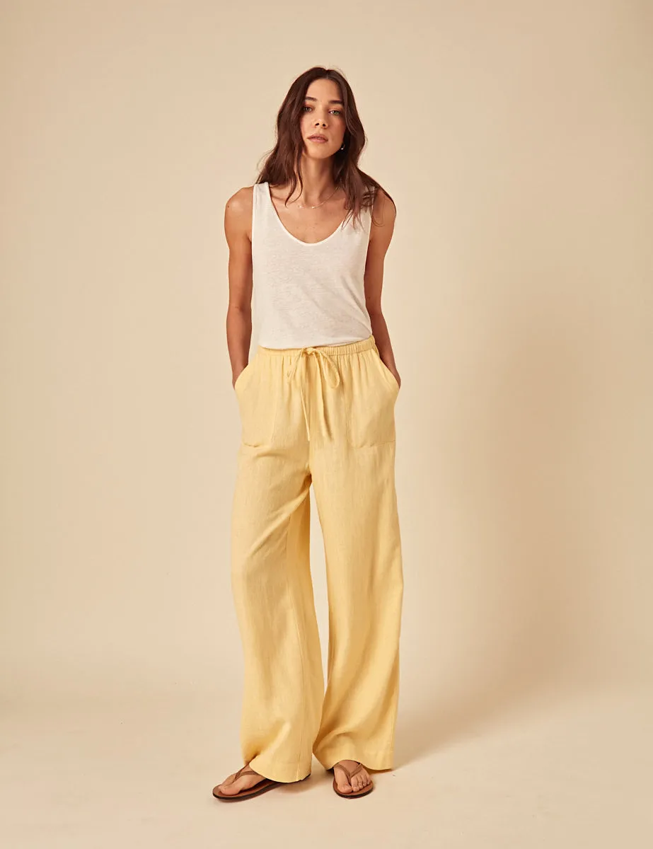 Butter Yellow Linen-blend Shona Trousers sold by Nobody's Child