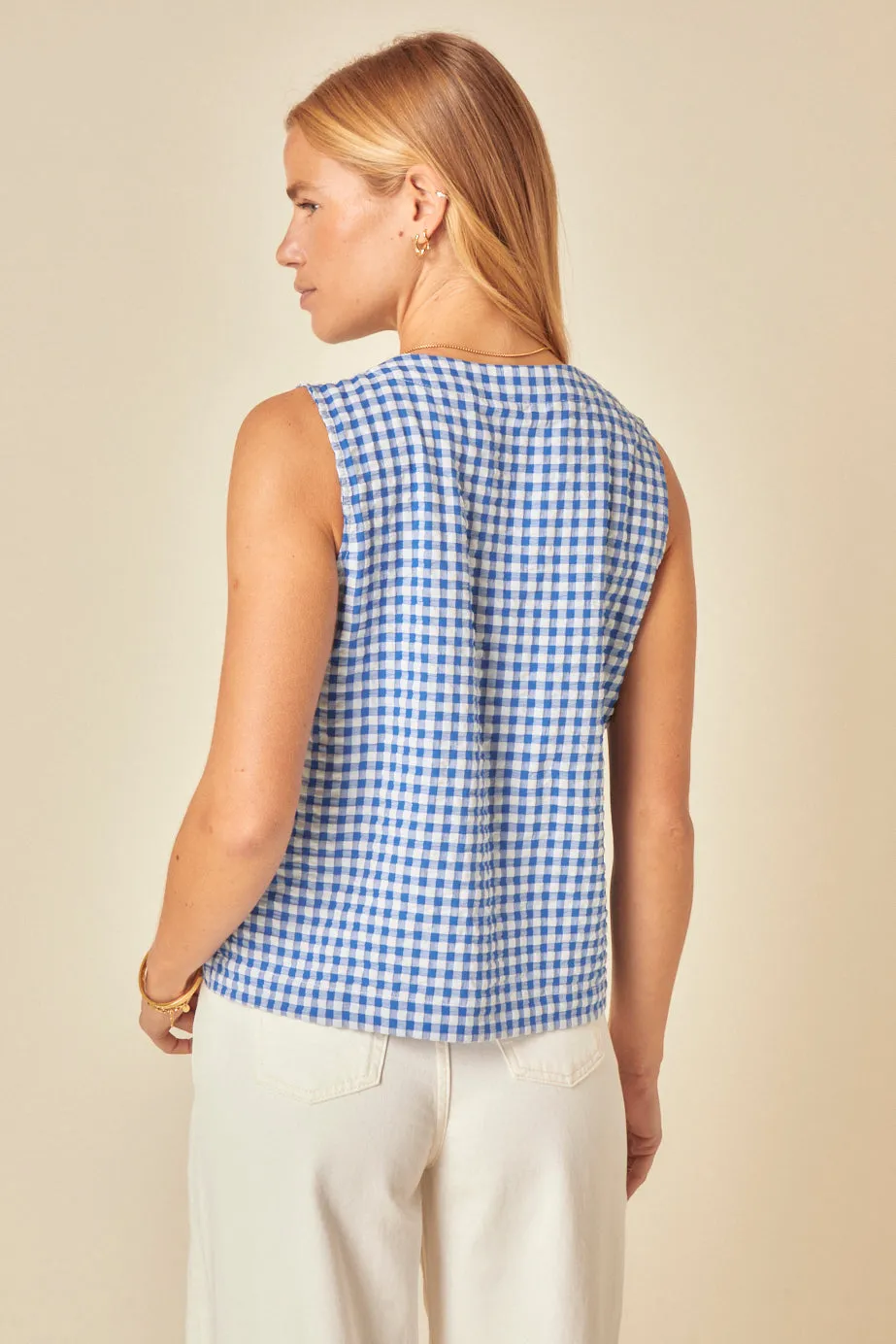 Blue Gingham Tie Front Tessa Top sold by Nobody's Child product image thumbnail 5
