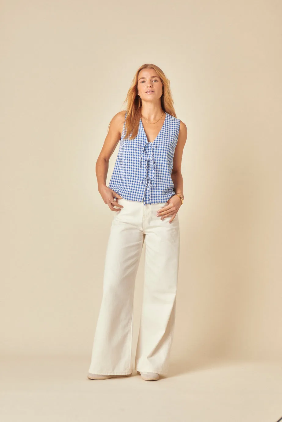 Blue Gingham Tie Front Tessa Top sold by Nobody's Child product image thumbnail 3