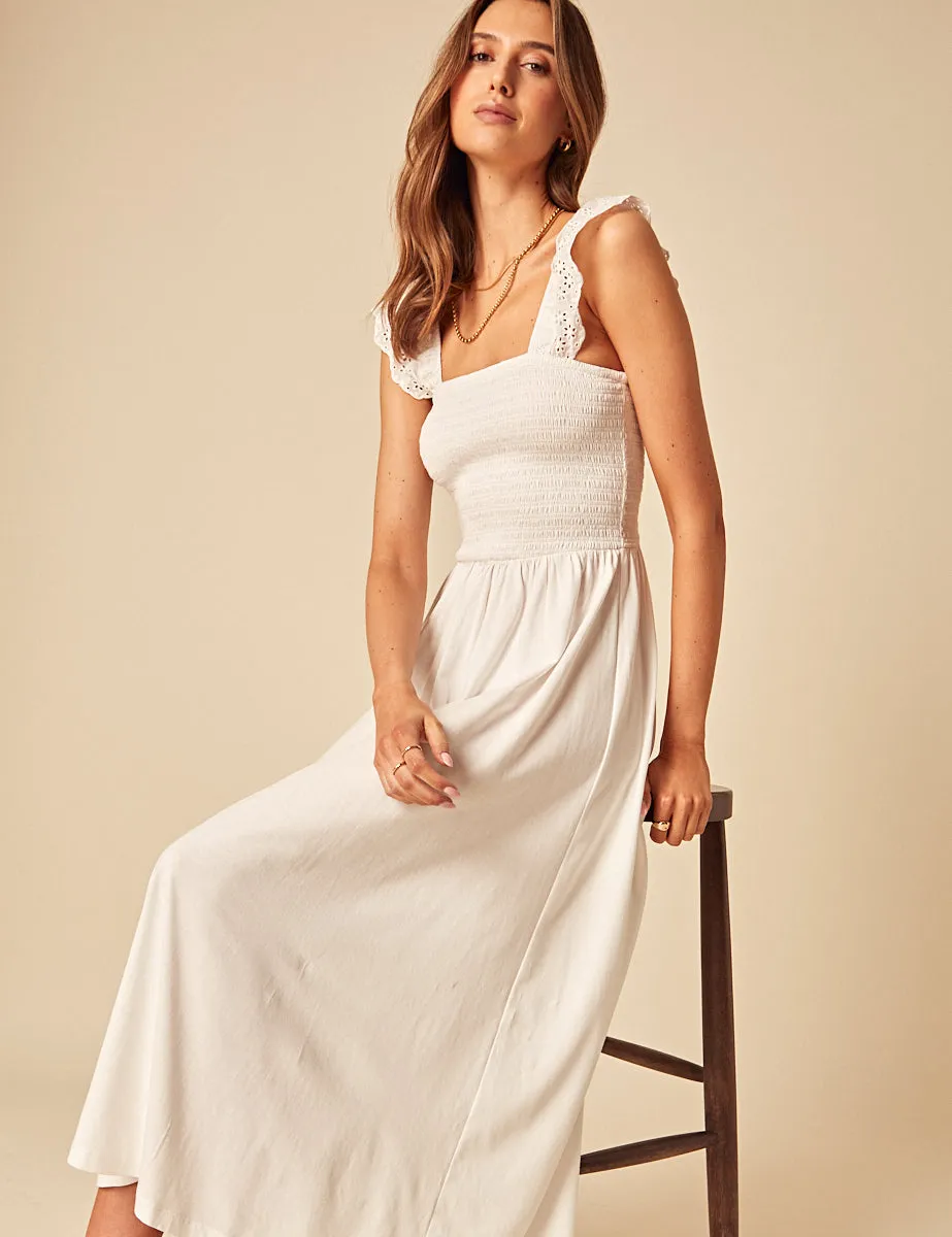 White Shirred Rita Midi Dress sold by Nobody's Child
