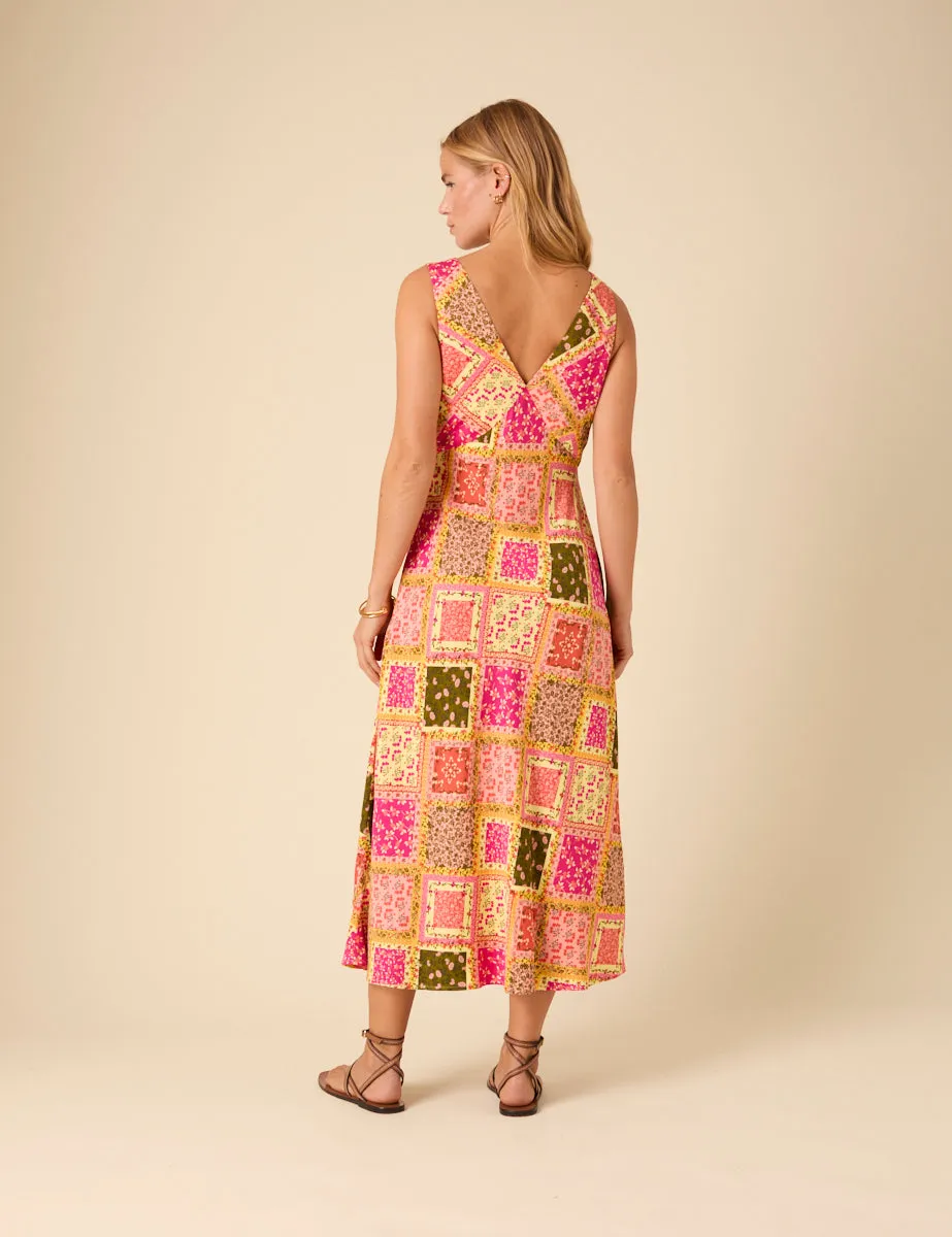 Yellow Patchwork Twist Front Athena Midi Dress sold by Nobody's Child product image thumbnail 3
