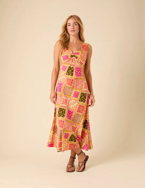 Yellow Patchwork Twist Front Athena Midi Dress sold by Nobody's Child