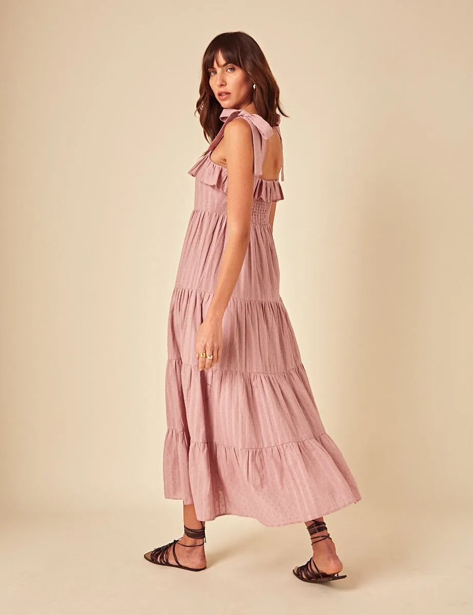 Pink Frill Tiered Delphine Midi Dress sold by Nobody's Child product image thumbnail 4