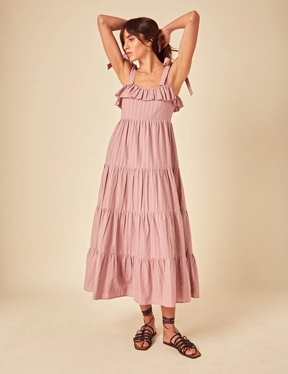 Pink Frill Tiered Delphine Midi Dress sold by Nobody's Child product image thumbnail 2