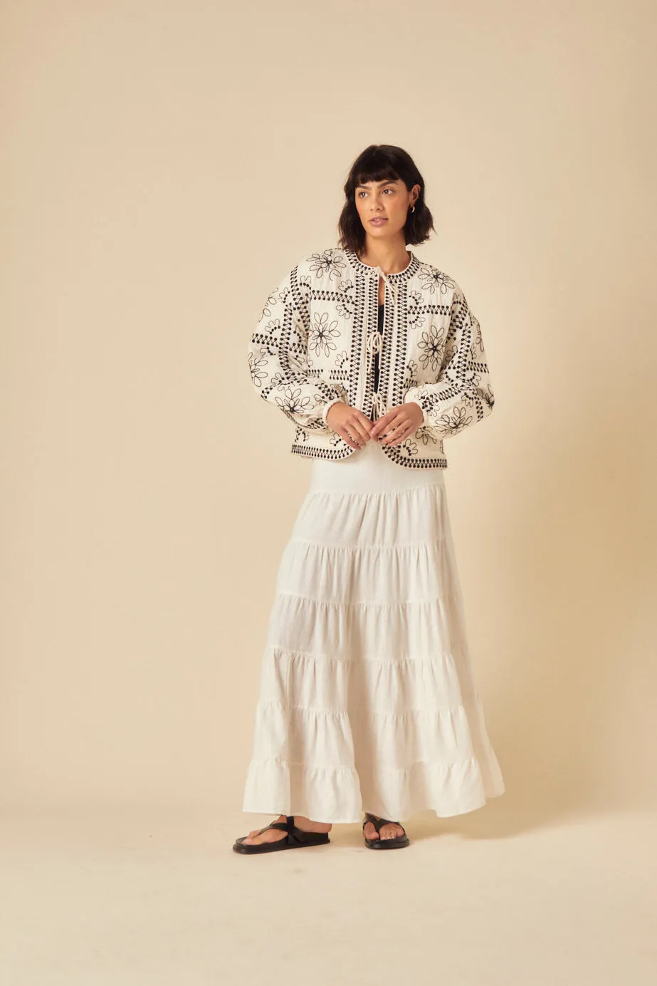 White Floral Embroidered Quilted Jacket sold by Nobody's Child product image thumbnail 3