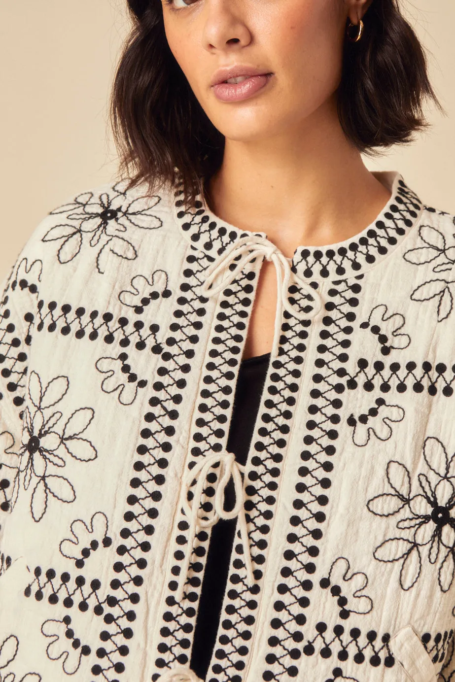 White Floral Embroidered Quilted Jacket sold by Nobody's Child product image thumbnail 2