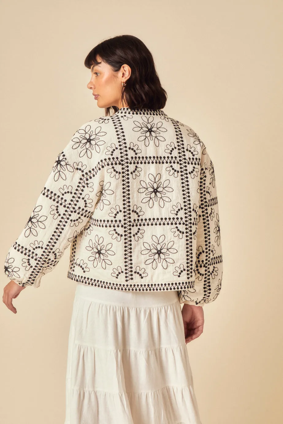 White Floral Embroidered Quilted Jacket sold by Nobody's Child product image thumbnail 5