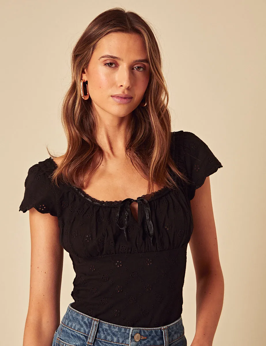 Black Melissa Broderie Jersey Top sold by Nobody's Child product image thumbnail 3