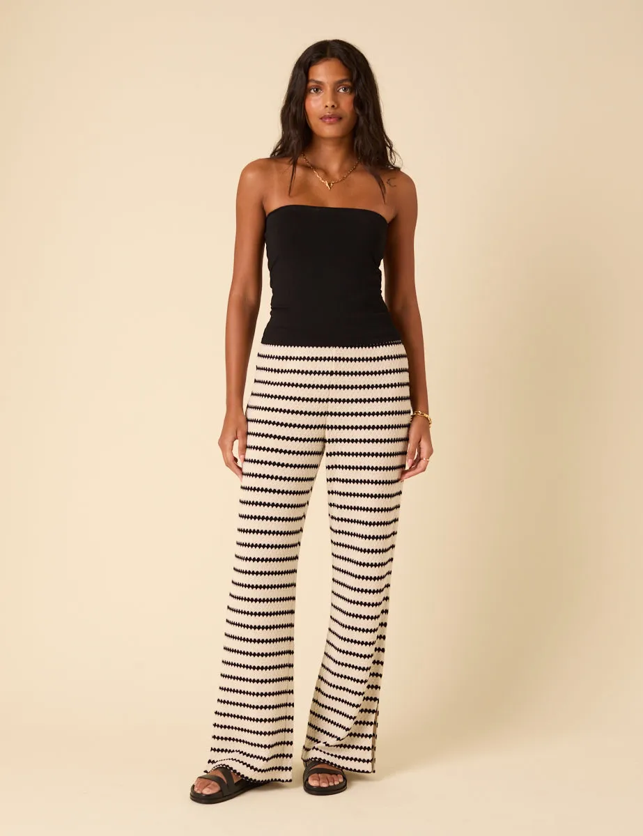 Black And Cream Striped Textured Wide Leg Trousers sold by Nobody's Child
