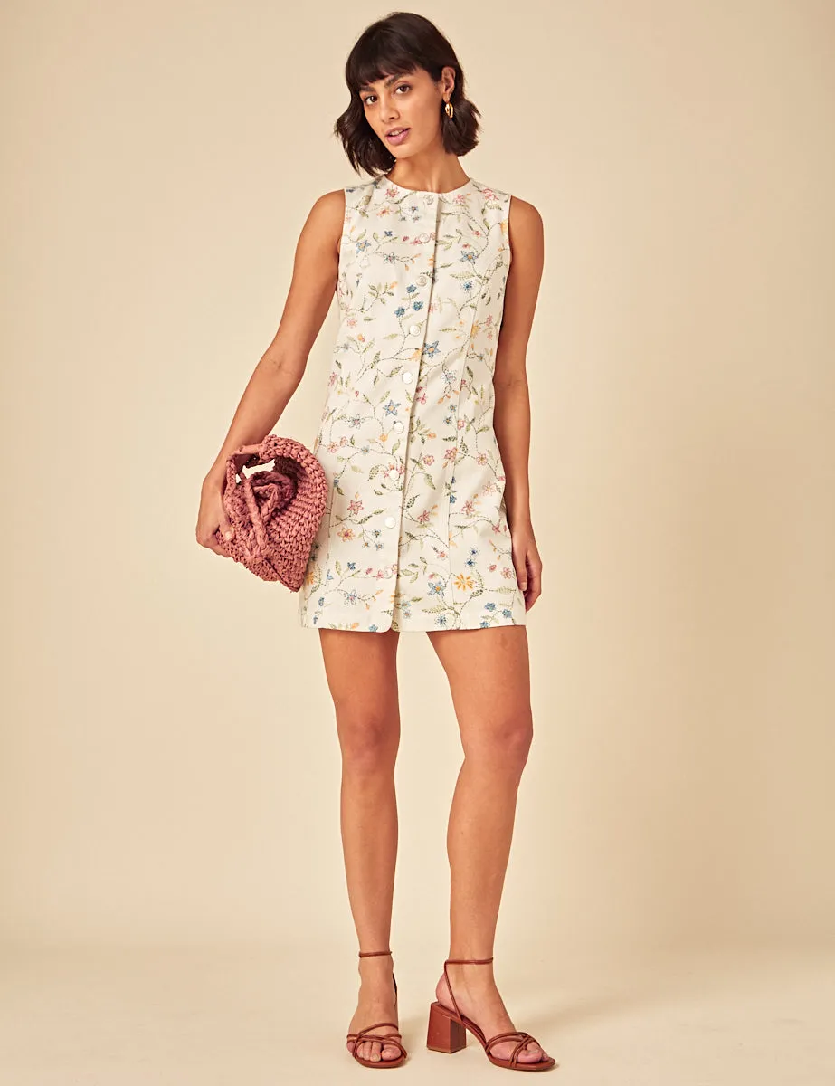 White Floral Embroidered Ned Mini Dress sold by Nobody's Child product image thumbnail 2