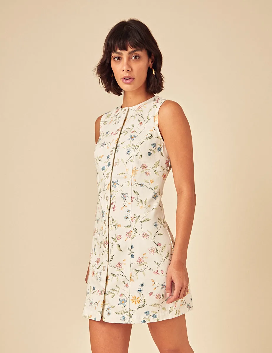 White Floral Embroidered Ned Mini Dress sold by Nobody's Child product image thumbnail 3