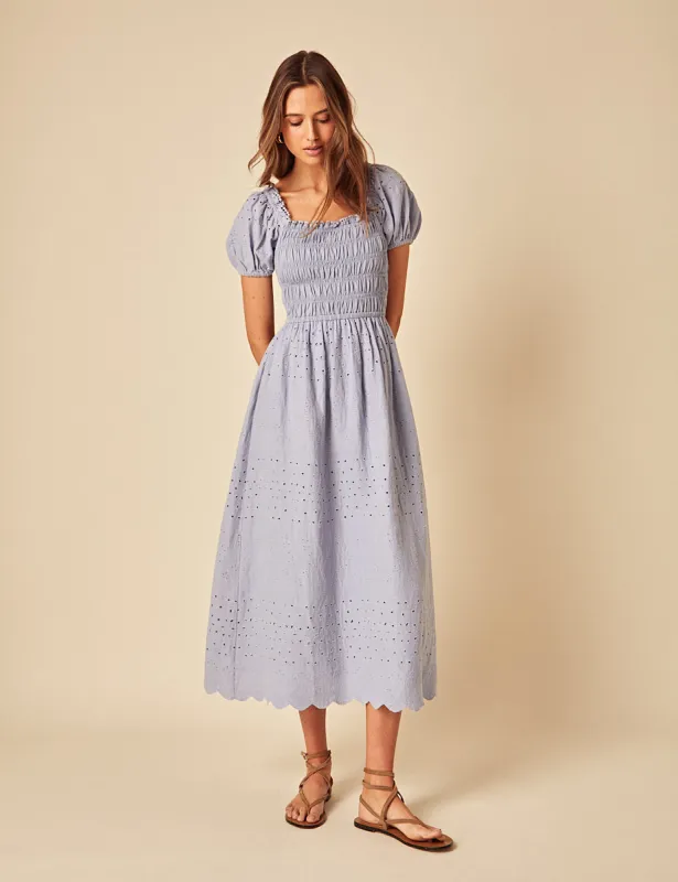 Blue Broderie Anglaise Sophia Midi Dress sold by Nobody's Child